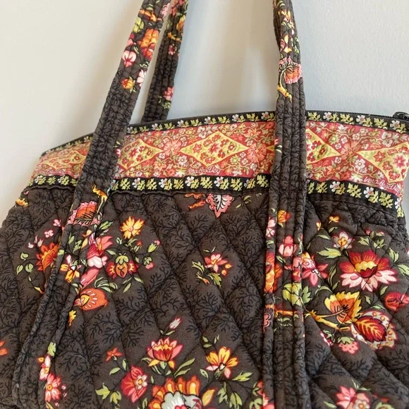 Vera Bradley Brown and Pink Floral Quilted Shoulder Bag - Picture 3 of 6